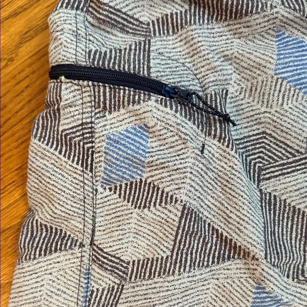 Patagonia Men’s Board Shorts – Geometric Print, Quick-Dry Size 34 – Zip Pocket